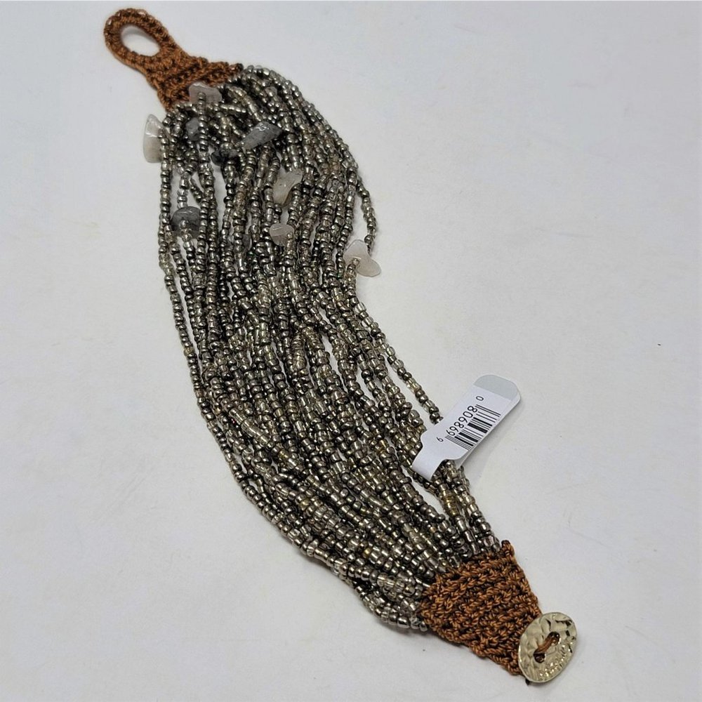 25 Strand Beaded Bracelet Crocheted Ends Boho Styl - Picture 1 of 9